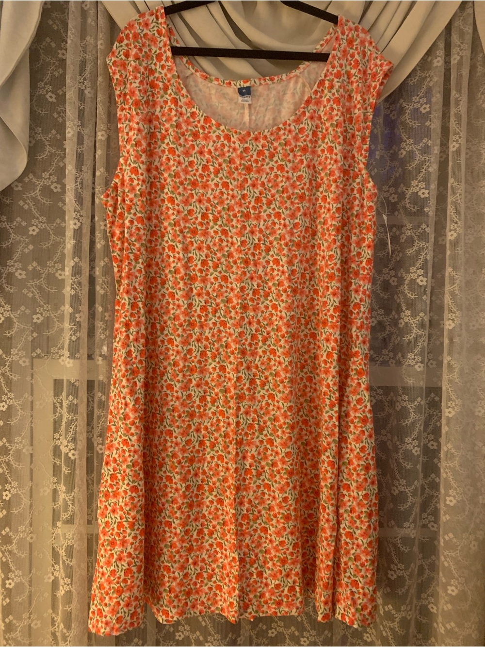 Old Navy Coral and White Floral Scoop Neck Mini Dress
